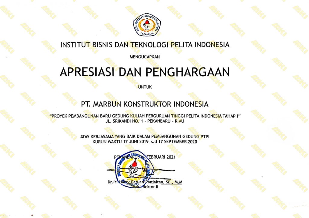 APRESIASI PENGHARGAAN DARI INSTITUT BISNIS DAN TEKNOLOGI PELITA2