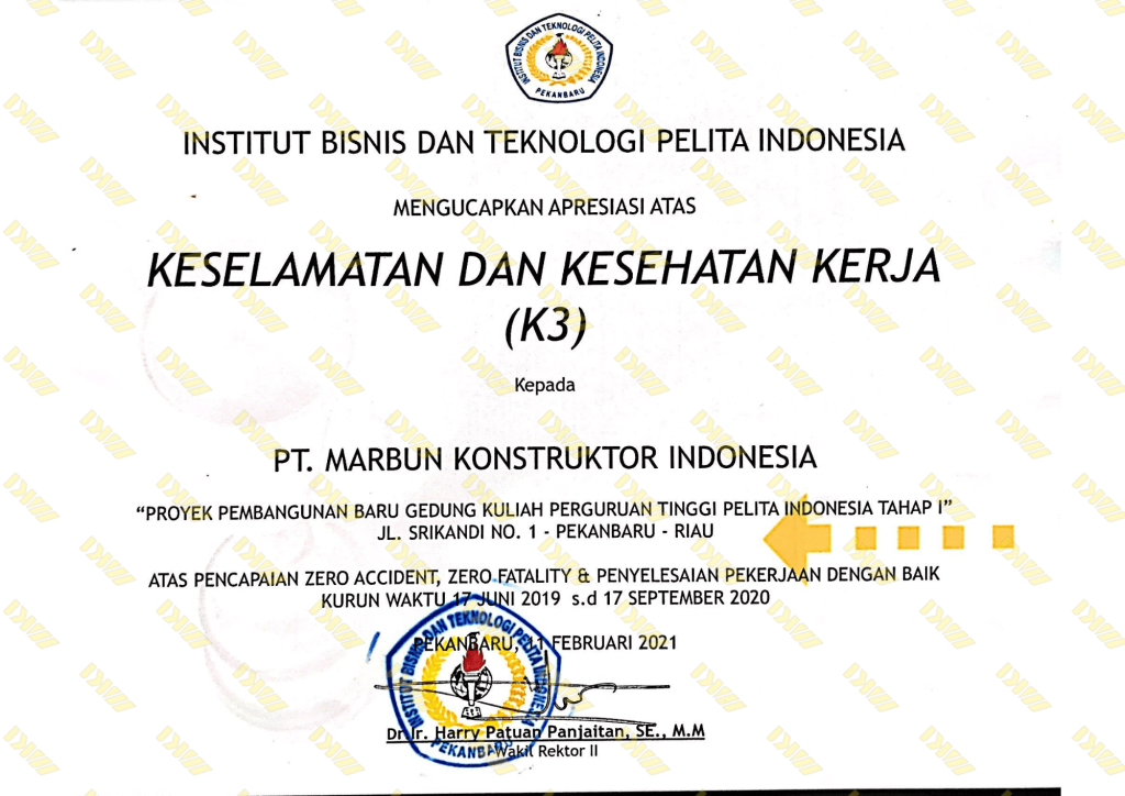 SERTIFIKAT APREASI K3 DARI INSTITUT BISNIS DAN TEKNOLOGI PELITA (1)