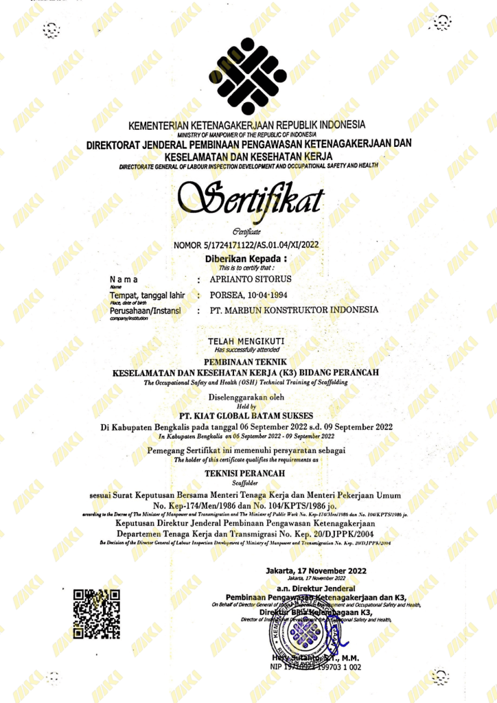 SERTIFIKAT TEKNISI PERANCAH-APRIANTO SITORUS