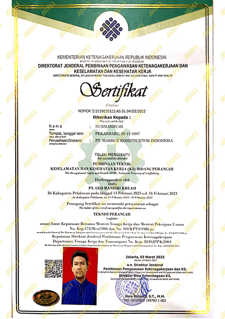 SERTIFIKAT TEKNISI PERANCAH-NURMANSYAH