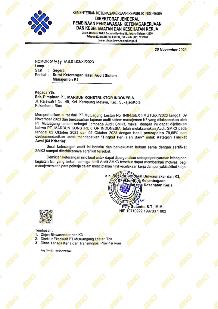 SURAT KETERANGAN HASIL AUDIT SISTEM MANAJEMEN K3 (1)